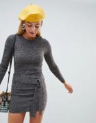 Brave Soul Tied Rib Sweater Dress With D Ring Belt-black