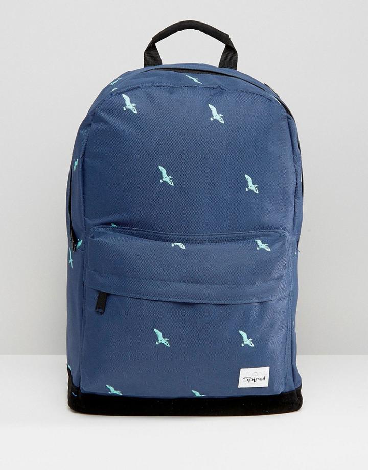 Spiral Birds Backpack In Navy - Navy