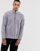 Asos Design Sweatshirt In Fleece With Half Zip In Gray - Gray