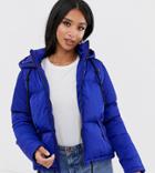 Brave Soul Petite Cello Hooded Puffer Jacket-blue