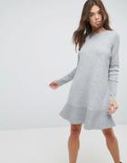Asos Knitted Dress With Frill Hem - Gray