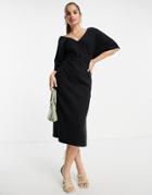 Asos Design Super Soft V Neck Belted Midi Sweater Dress In Black