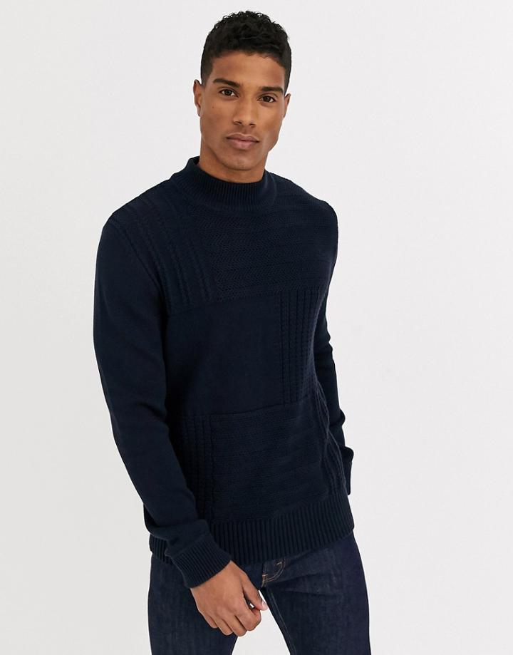 Jack & Jones Premium Chunky Crew Neck Knitted Sweater In Navy