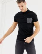 Asos Design Polo Shirt With Contrast Pocket In Black - Black