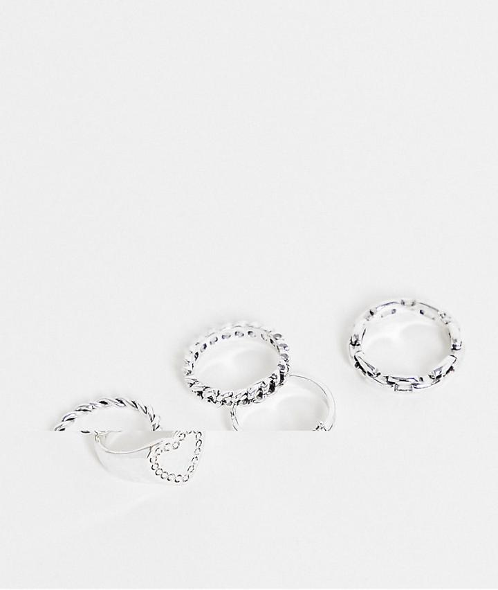Topshop 5-pack Barbed Wire Heart Rings In Silver