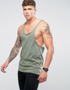 Asos Extreme Racer Back Tank With Raw Edges - Green
