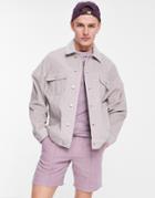 Asos Design Oversized Cord Western Jacket In Soft Lilac-purple
