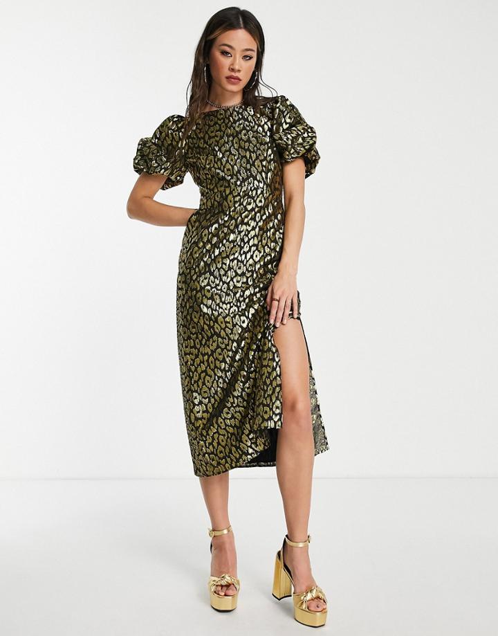 Topshop Animal Metallic Midi Dress-multi