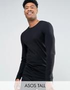 Asos Tall Muscle Long Sleeve T-shirt With Crew Neck In Black - Black