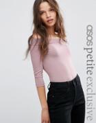 Asos Petite Top With Bardot Neck And 3/4 Sleeves - Dusty Pink