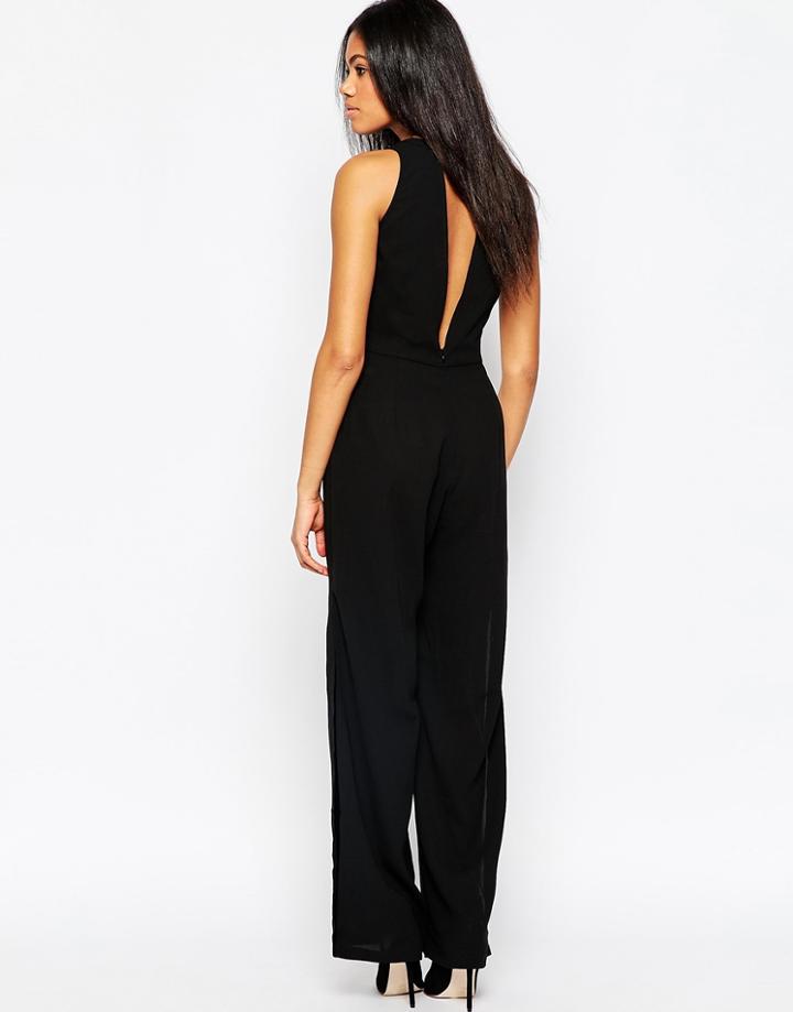 Influence High Split Jumpsuit With Cut Out Back - Black