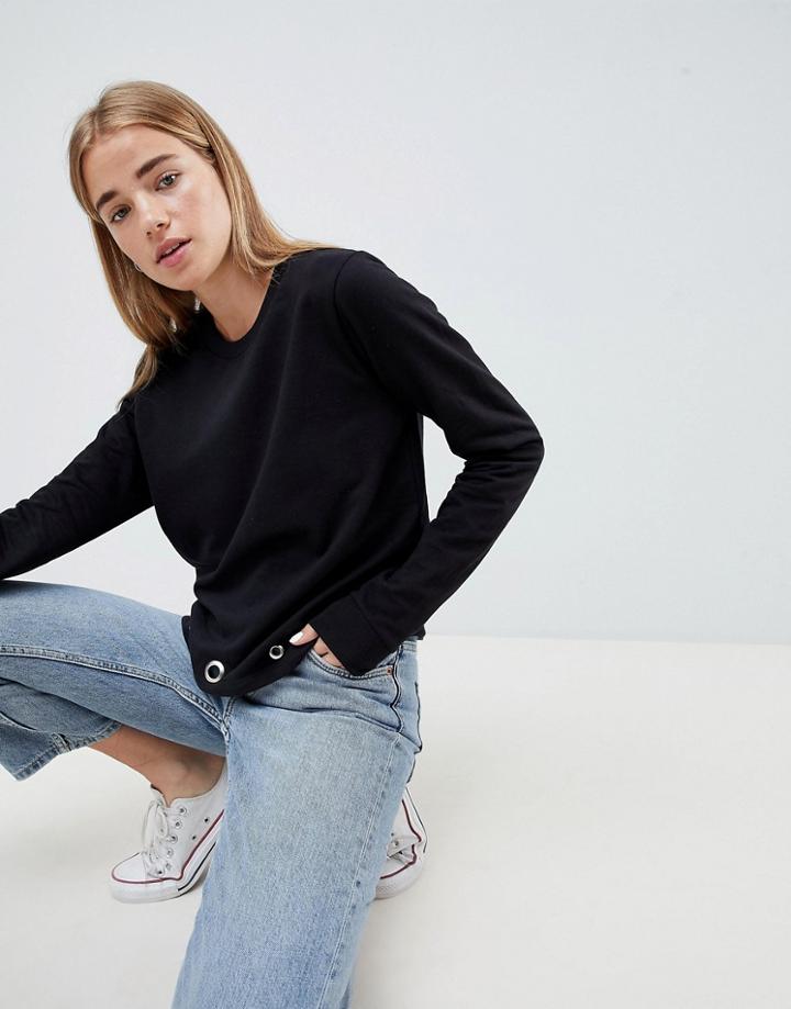 Brave Soul Rennie Sweatshirt With Eyelet Detail - Black