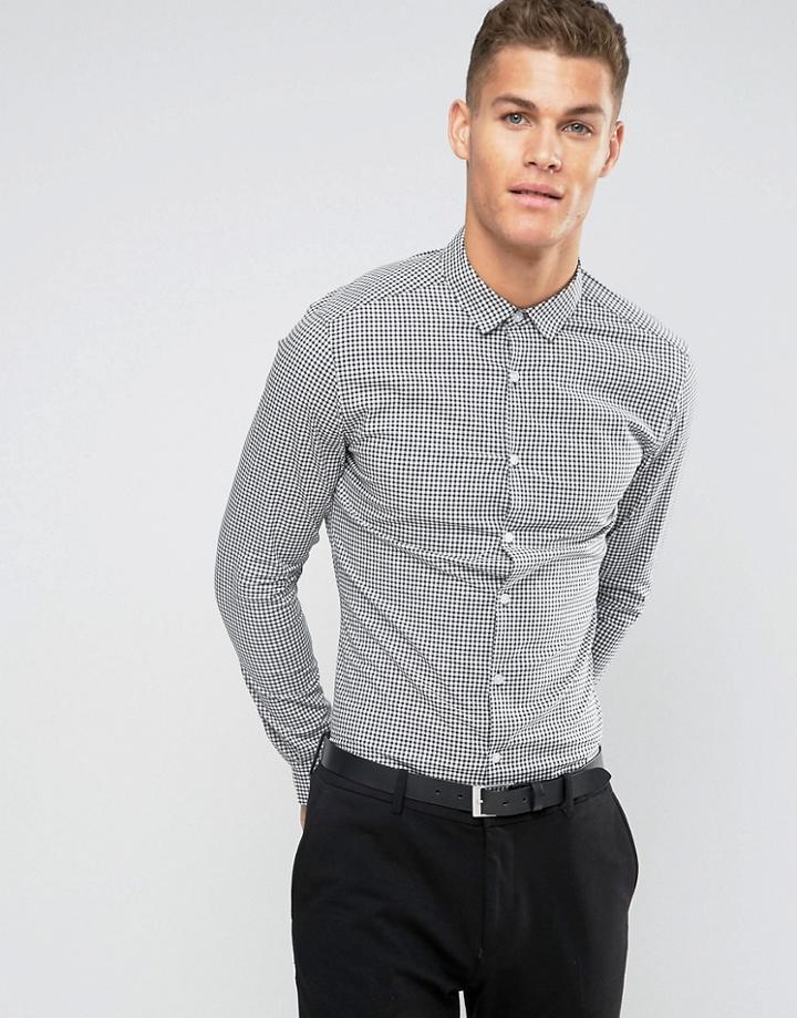 Asos Skinny Shirt In Dark Khaki Mini Gingham - Green
