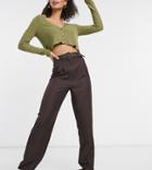 Asos Design Tall Belted Slouchy Dad Pant In Brown
