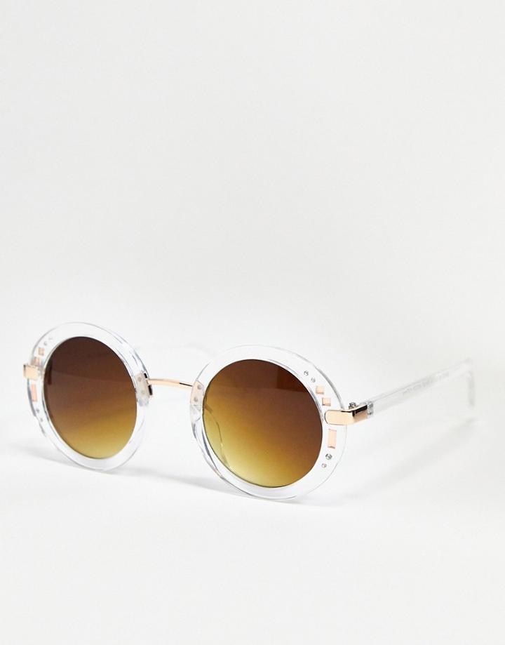 Aj Morgan Round Sunglasses In Clear White