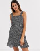Miss Selfridge Boucle Pinafore Dress With Frill Hem In Check