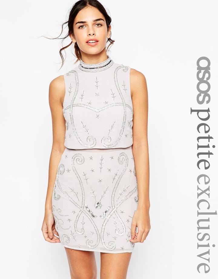 Asos Petite Pretty Embellished Crop Top Mini Dress - Lilac