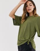 Asos Design Relaxed T-shirt With Knot Side-green