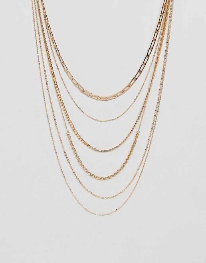 Asos Mixed Multirow Necklace - Gold