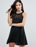 Zibi London Shift Dress With Lace Insert - Black