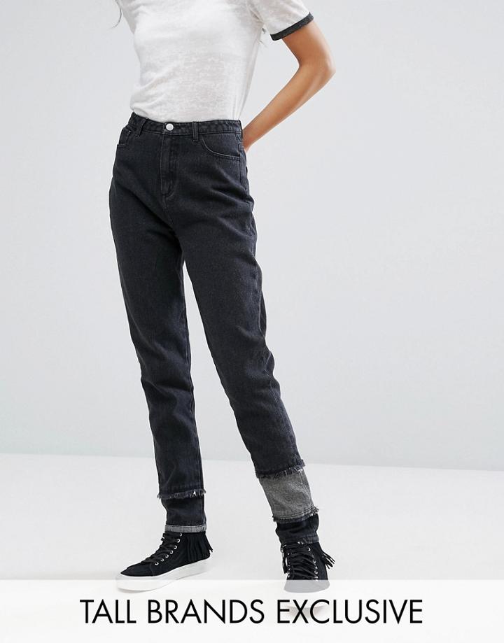 Daisy Street Tall Mom Jean With Patchwork Ripped Hem - Black