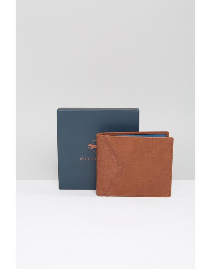 Paul Costelloe Leather Billfold Wallet In Tan With Turquoise Contrast