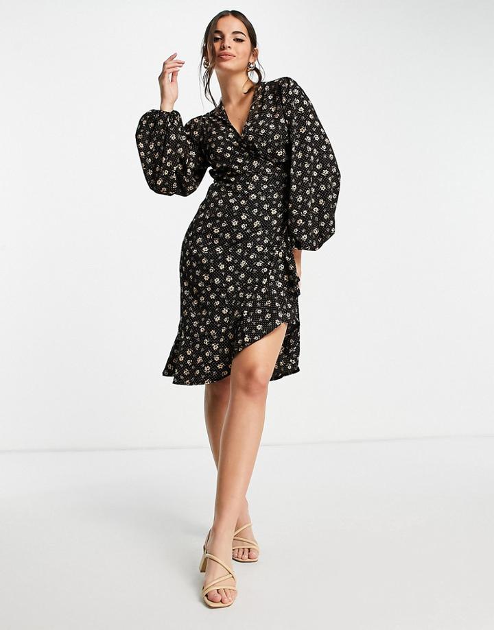 In The Style X Carys Whittaker Wrap Front Midi Dress In Floral Print-multi