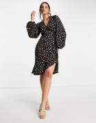 In The Style X Carys Whittaker Wrap Front Midi Dress In Floral Print-multi