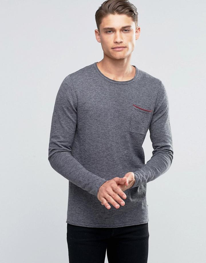 Esprit Crew Neck Jumper With Pocket - Gray