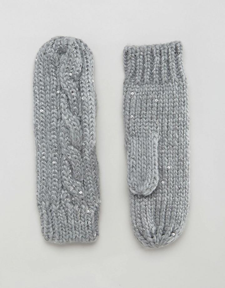 Alice Hannah Sparkle Cable Mittens - Gray