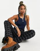 Topshop Longline Racer Tank In Navy-blues