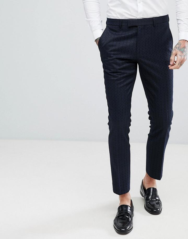 Harry Brown Tile Jacquard Skinny Fit Suit Dinner Pants-navy