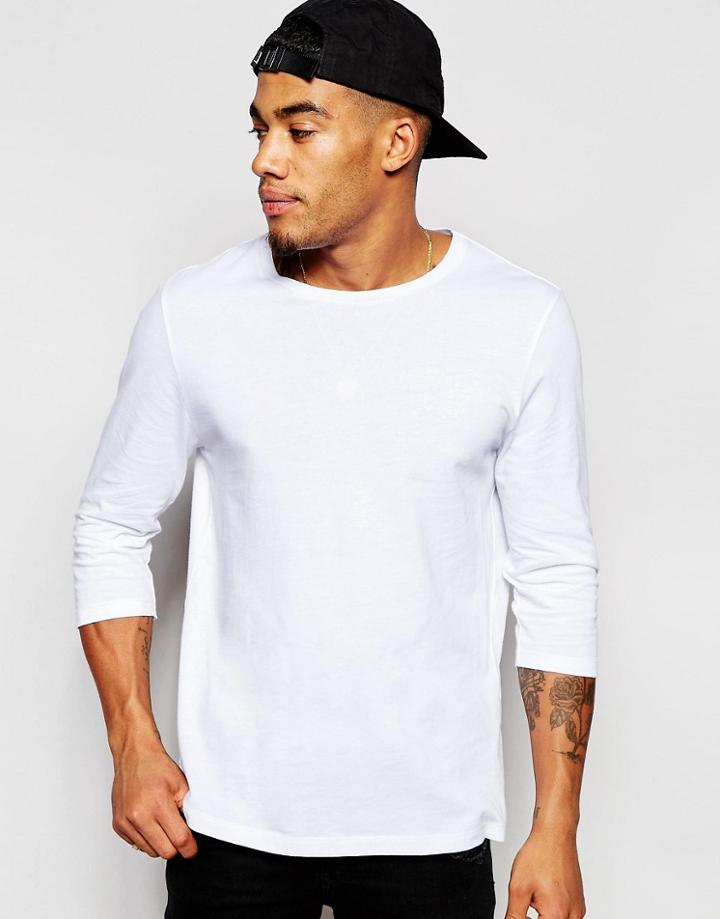 Asos 3/4 Sleeve T-shirt With Crew Neck - White
