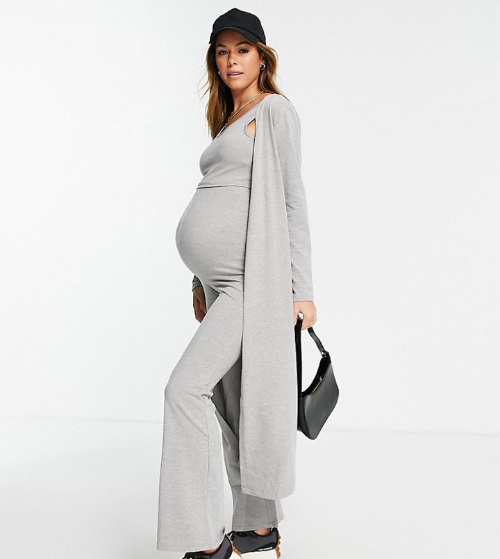 Missguided Maternity Long Sleeve Midaxi Cardigan In Gray