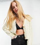 Reclaimed Vintage Inspired Crop Cable Cardi In Cream-white