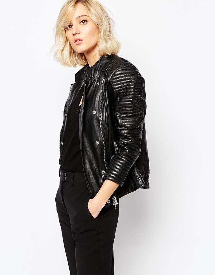 Gestuz Leather Jacket With Studs - Black