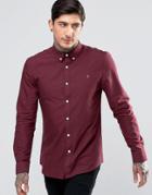 Farah Oxford Shirt In Slim Fit Bordeaux - Bordeaux