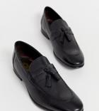 Base London Wide Fit Ritz Tassel Loafers In Black Leather