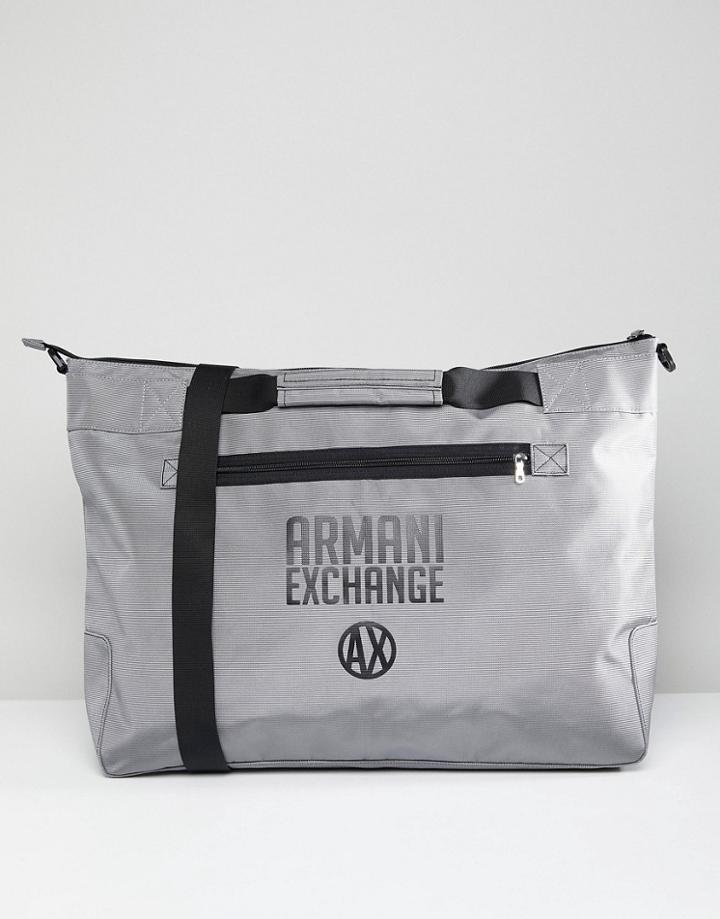 Armani Exchange Nylon Logo Carryall In Gray - Gray