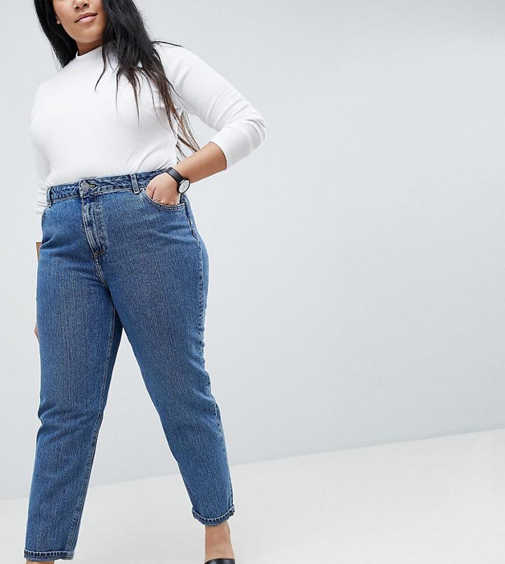 Asos Design Curve Recycled Original Mom Jeans In Nova Rich Vintage Blue Wash - Blue