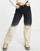 Weekday Rail Straight Leg Jeans In Beige With Navy Dip-neutral