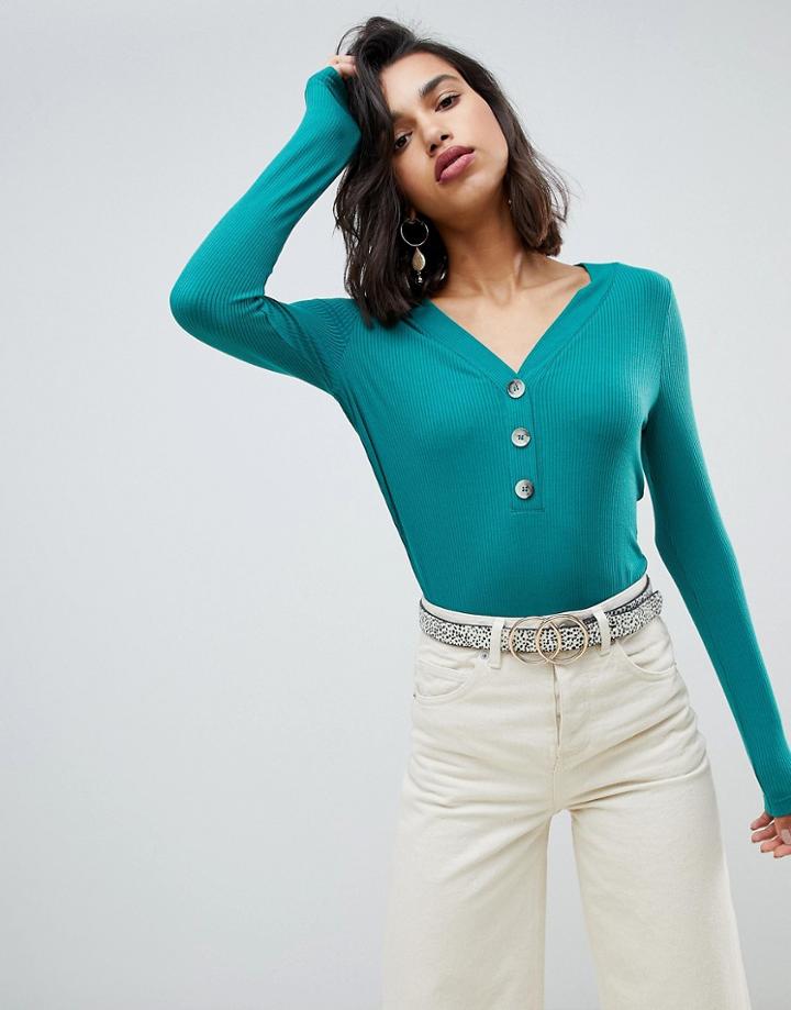 Vero Moda Button Down Rib Top-green