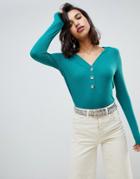 Vero Moda Button Down Rib Top-green