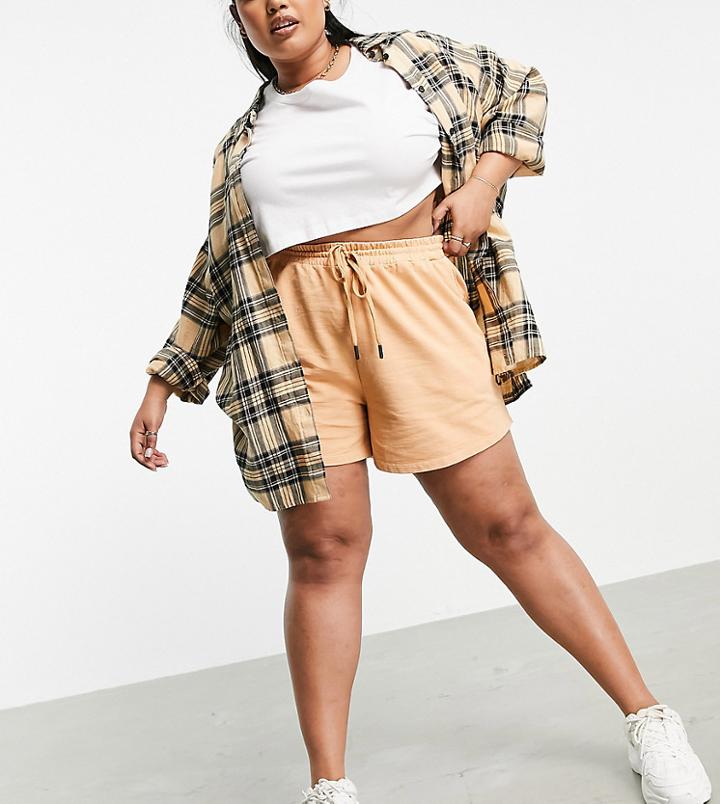 Asos Design Curve Natural Dye Sweat Shorts In Tan-brown
