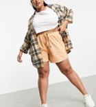 Asos Design Curve Natural Dye Sweat Shorts In Tan-brown