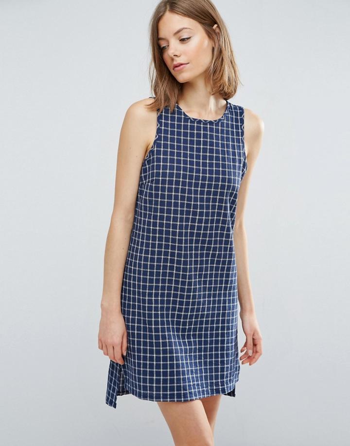 Native Youth Crosshatch Tent Shift Dress - Blue