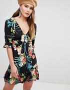 Parisian Tropical Print Tea Dress - Black
