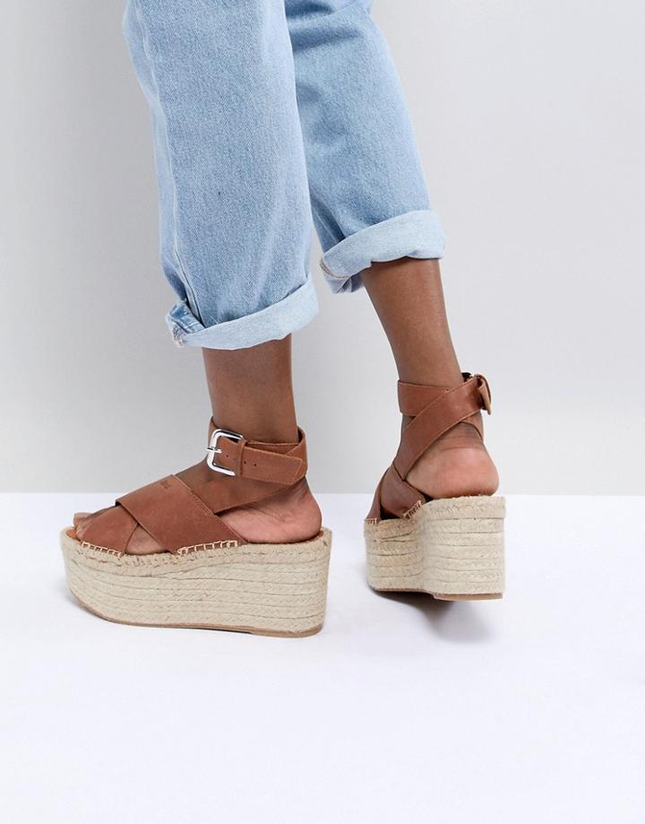 Alohas Vegas Leather Platform Sandal - Tan
