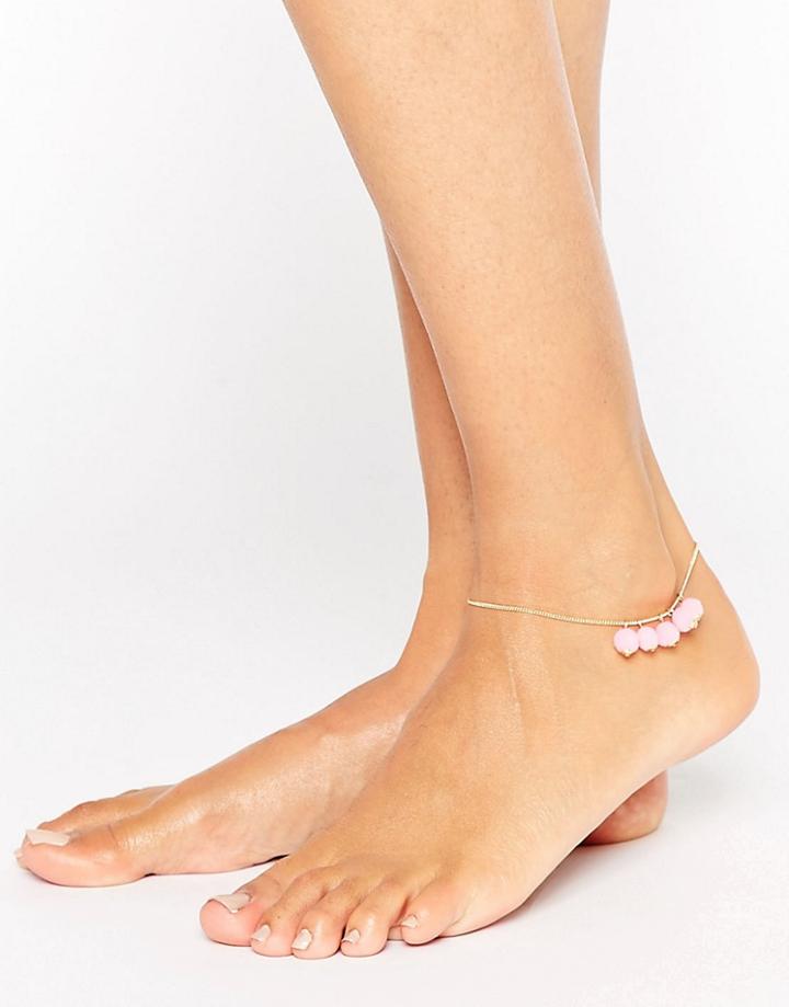 Asos Fine Chain Pom Anklet - Gold