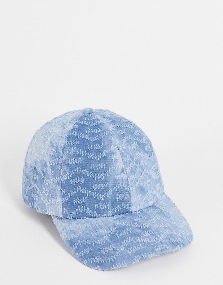 Asos Design Soft Baseball Cap In Distressed Denim-blue